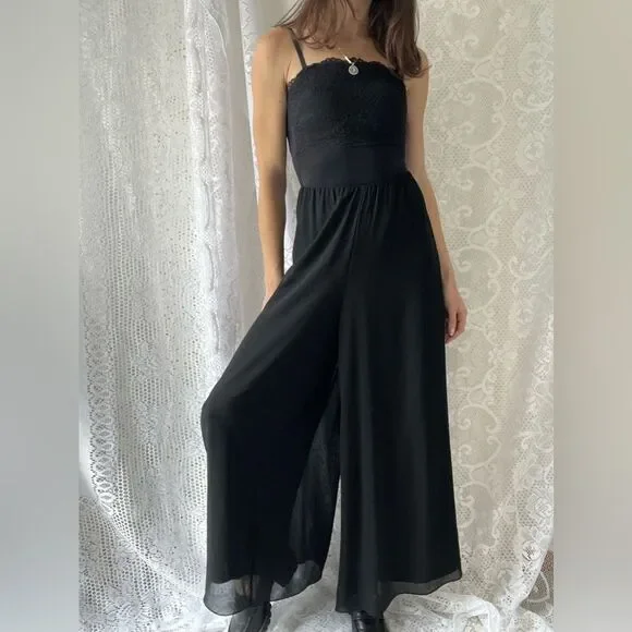 Vintage 90s/Y2K Black Chiffon Wide Leg Pants Minimalist Flowy Dressy - Picture 1 of 12
